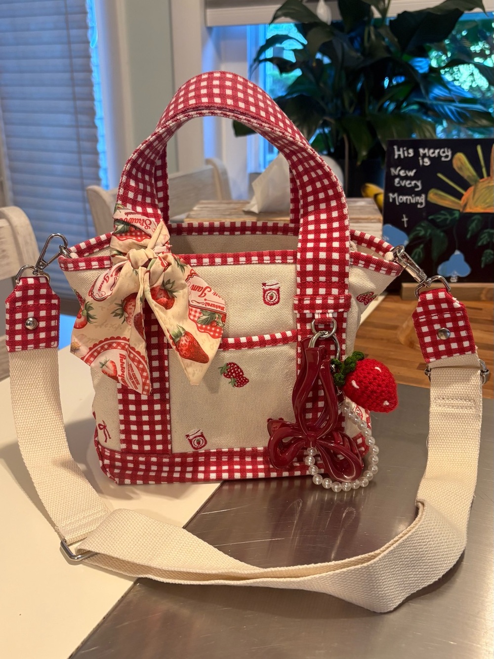 Madden girl  Red Gingham Strawberry Accent Mini Satchel - Picture 2 of 11